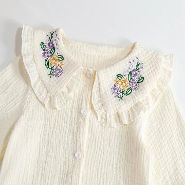 Camisa Infantil de botão - Florzinhas